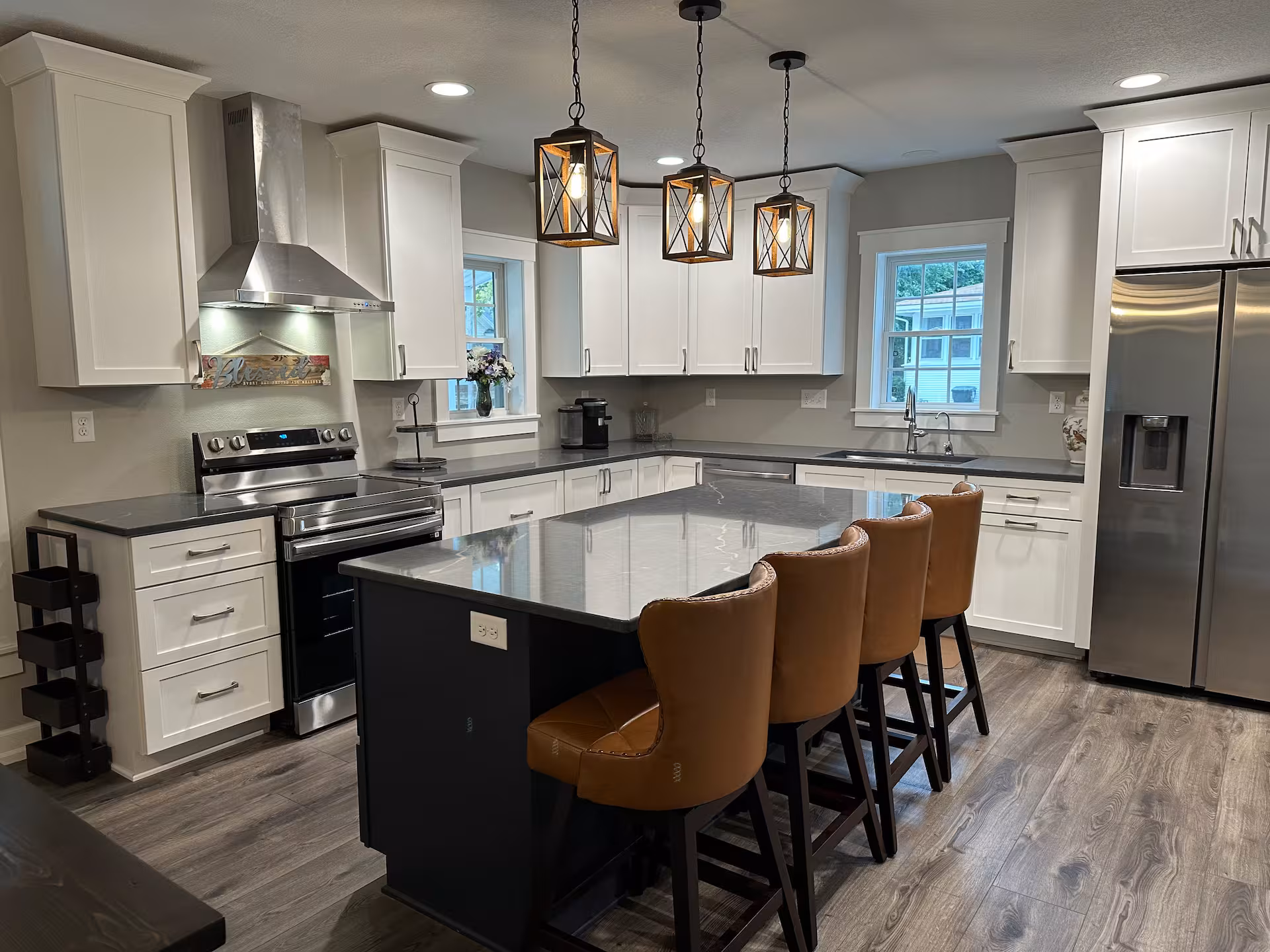 Modern renovated kitchen with quartz countertops